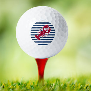Pelotas De Golf Lobster Rojo Náutico Monograma Banda Blanca Azul