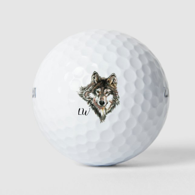 Pelotas De Golf Logo de Wolf Head Monograma Arte (Anverso)