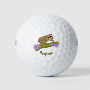 Pelotas De Golf Loris lento lindo y feliz en rama dibujo animado