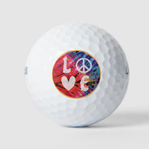 Pelotas De Golf Love Peace Sign Heart Fun Hippie Boho Pink Tie Dye