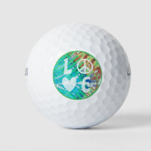 Pelotas De Golf Love Peace Sign Heart Fun Hippie Boho Verde azulad