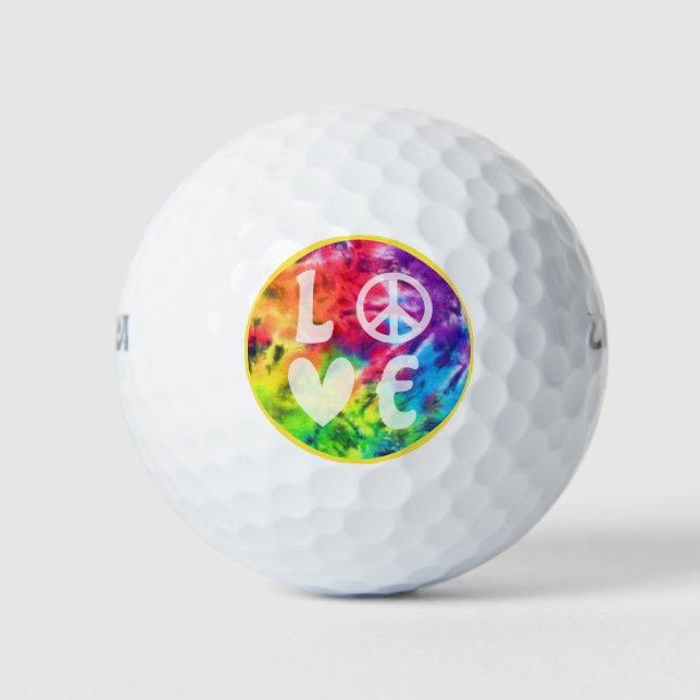 Pelotas De Golf Love Peace Sign Heart Fun Hippie Rainbow Tie Dye (Anverso)