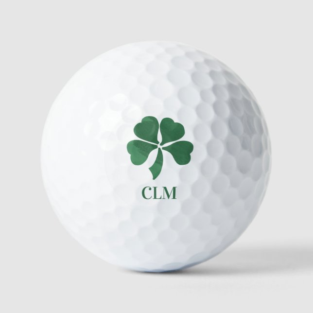 Pelotas De Golf Lucky Shot Monogramado Irlandés Four Leaf Clovers (Anverso)