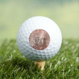 Pelotas De Golf Lujoso Monograma Dorado Rosa Brillante