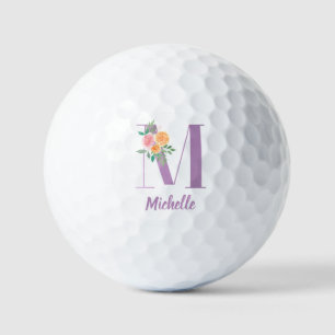 Pelotas De Golf M Monograma color de agua morado floral personaliz