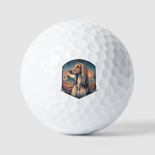 Pelotas De Golf Majestic Afghan Hound Mountain Sunset Graphic (Anverso)