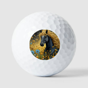 Pelotas De Golf Majestuoso Semental Negro Entre Vibrantes Flores S