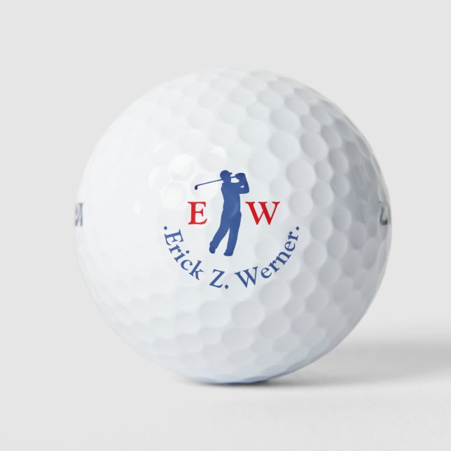 Pelotas De Golf Man Golfer Classy Red Blue Monogram  (Anverso)
