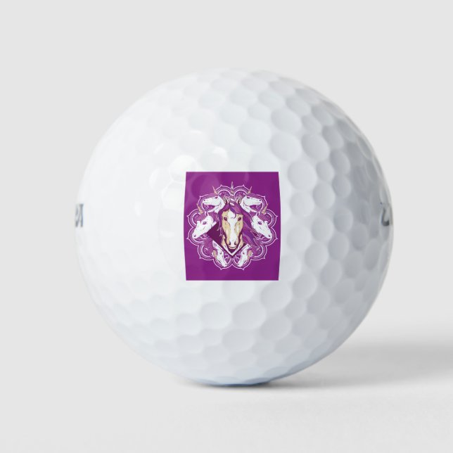 Pelotas De Golf Mandala morada unicornio (Anverso)