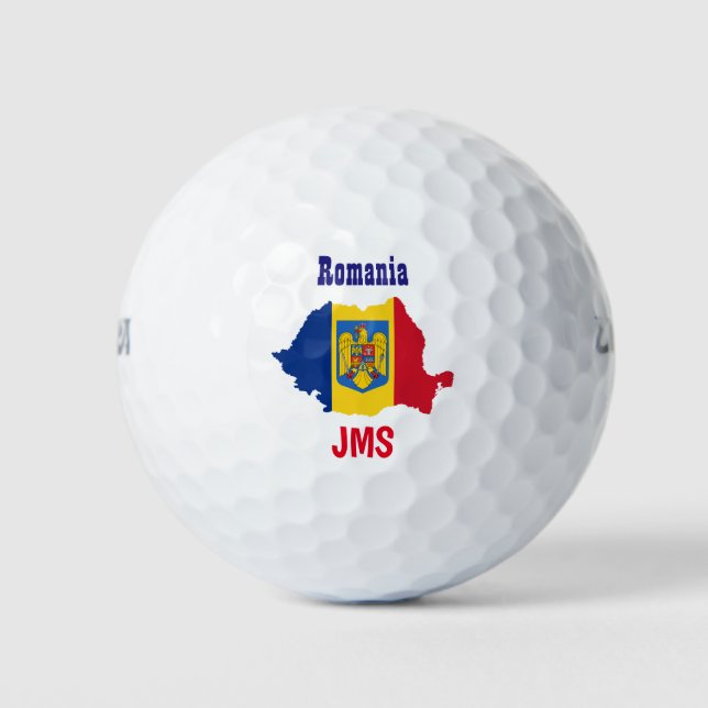 Pelotas De Golf Mapa de bandera de Rumania del Monograma de Golf (Anverso)
