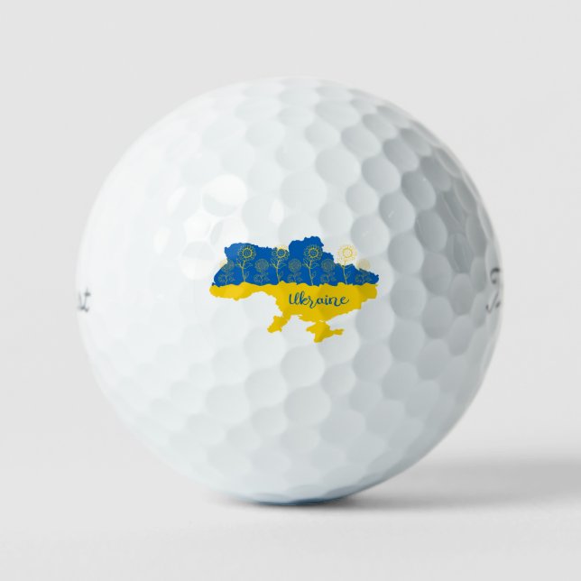 Pelotas De Golf Mapa de Ucrania con girasol y bandera ucraniana (Anverso)