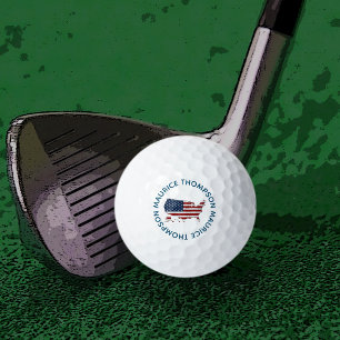 Pelotas De Golf Mapa estadounidense con el nombre de Golfer