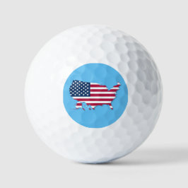 Pelotas De Golf Mapa y bandera de los Estados Unidos blanco y azul