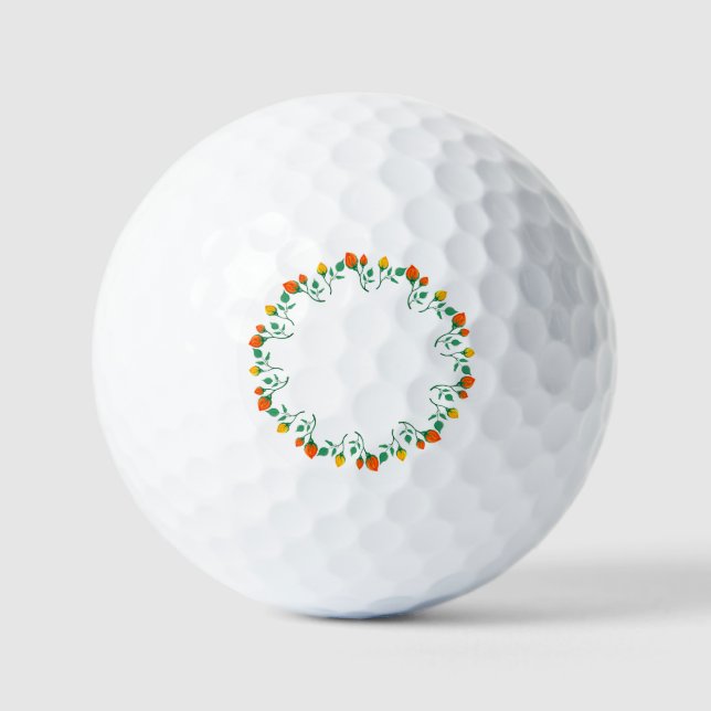 Pelotas De Golf Marco redondo floral con flor rosa amarilla y roja (Anverso)