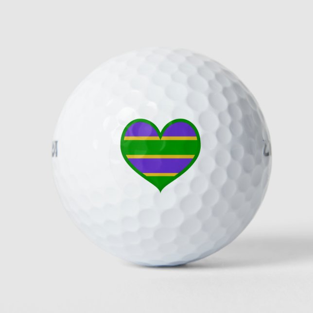 Pelotas De Golf Mardi Gras Stripes Heart (Anverso)