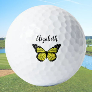 Pelotas De Golf mariposa amarilla de bonito con nombres personaliz