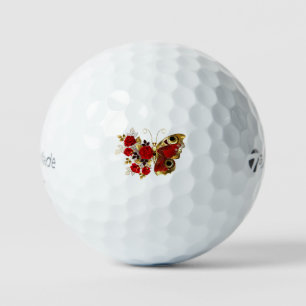 Pelotas De Golf Mariposa de flor roja con rosas rojas