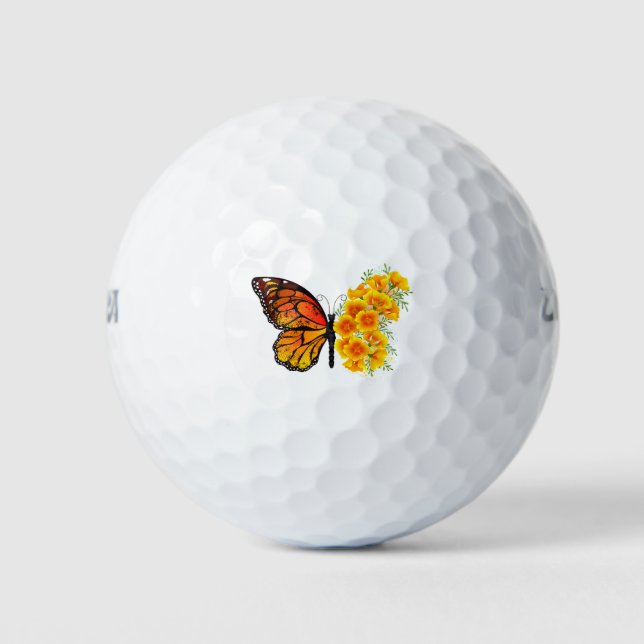Pelotas De Golf Mariposa de flores con amapola amarilla de Califor (Anverso)