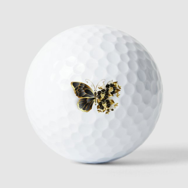 Pelotas De Golf Mariposa de flores de oro con orquídea negra (Anverso)