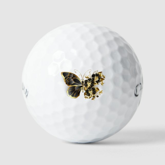 Pelotas De Golf Mariposa de flores de oro con orquídea negra (Anverso)