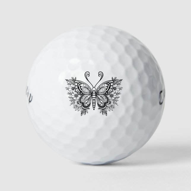 Pelotas De Golf Mariposa floral negra (Anverso)