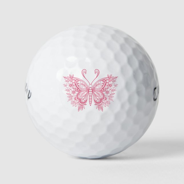 Pelotas De Golf Mariposa floral rosa (Anverso)