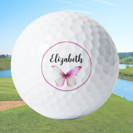 Pelotas De Golf mariposa rosa bonito con nombres personalizados se