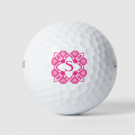 Pelotas De Golf Mariposas Monograma de Fuchsia Rosa 4Sue