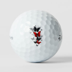 Pelotas De Golf Mariposas Morpho voladoras negras y rojas