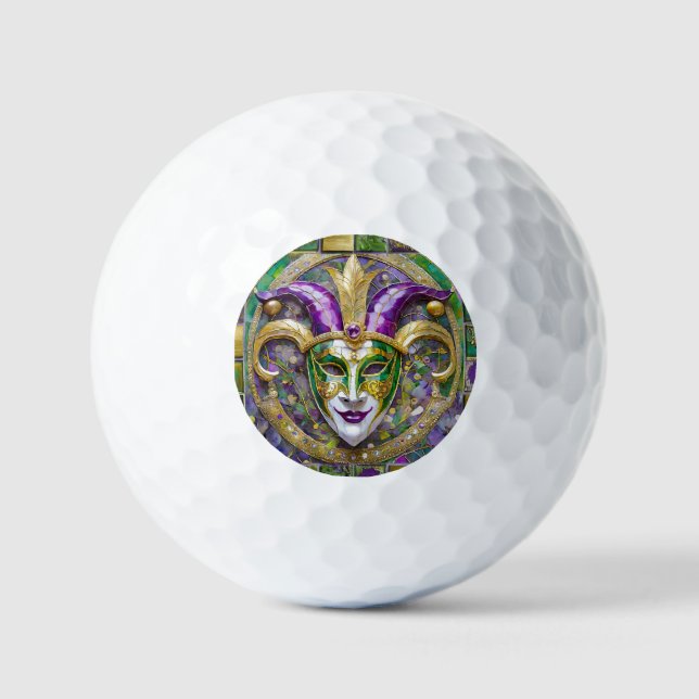 Pelotas De Golf Máscara de Jester Mardi Gras verde dorado (Anverso)