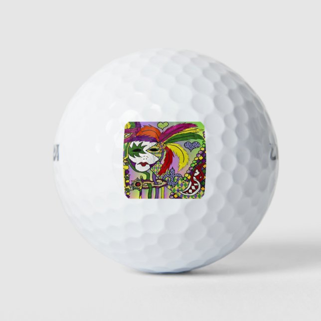 Pelotas De Golf Máscara de plumas del Mardi Gras psicodélico (Anverso)