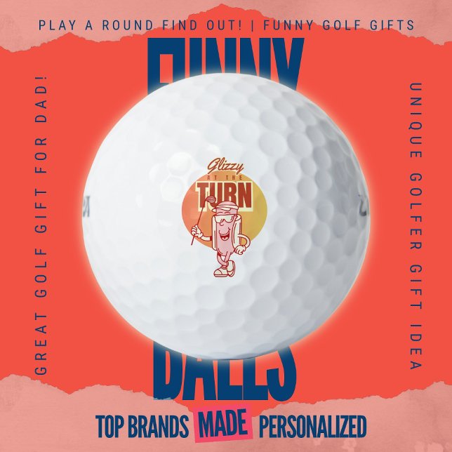 Pelotas De Golf Mascota Divertida Retro de Hotdog de Golf Glizzy e (Custom Funny Golf Ball Gifts for Dad From Play A Round Find Out, “Glizzy at the turn”)