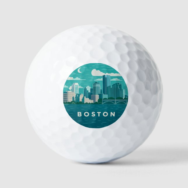 Pelotas De Golf Massachusetts Night Cityscape | Boston City (Anverso)