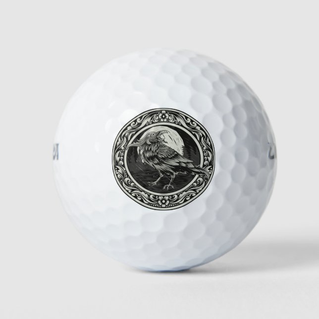 Pelotas De Golf Medallion Raven Bird Art Monograma Art (Anverso)