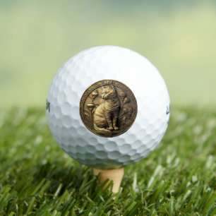 Pelotas De Golf Medallón Gato de Sitting Gold