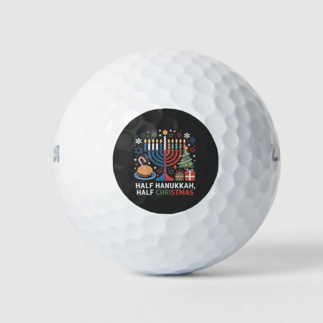Pelotas De Golf Medio Navidad Mitad Hanukkah Christmukkah Funny (Anverso)