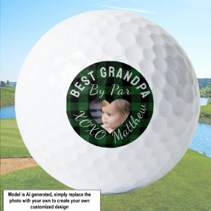 Pelotas De Golf Mejor abuelo personalizado foto de niños Plaid ver