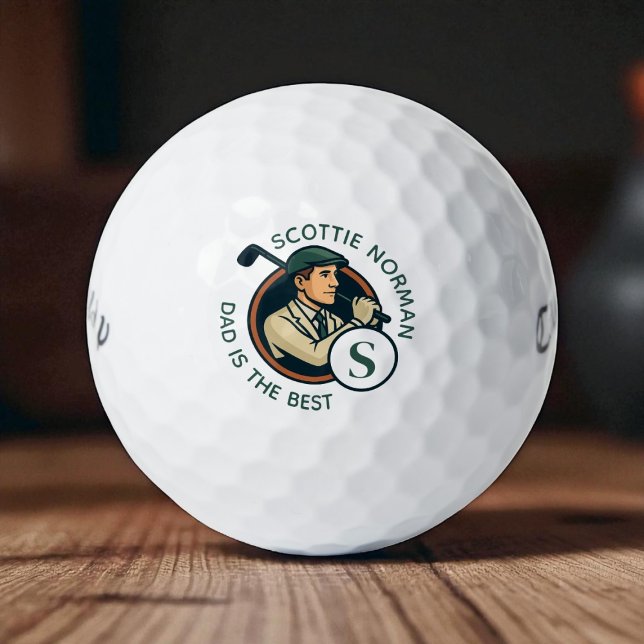 Pelotas De Golf Mejor Monogramado de Golfer Dad Retro (Subido por el creador)