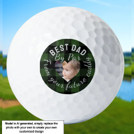 Pelotas De Golf Mejor Papá Foto Personalizada de Niños Plaid Verde
