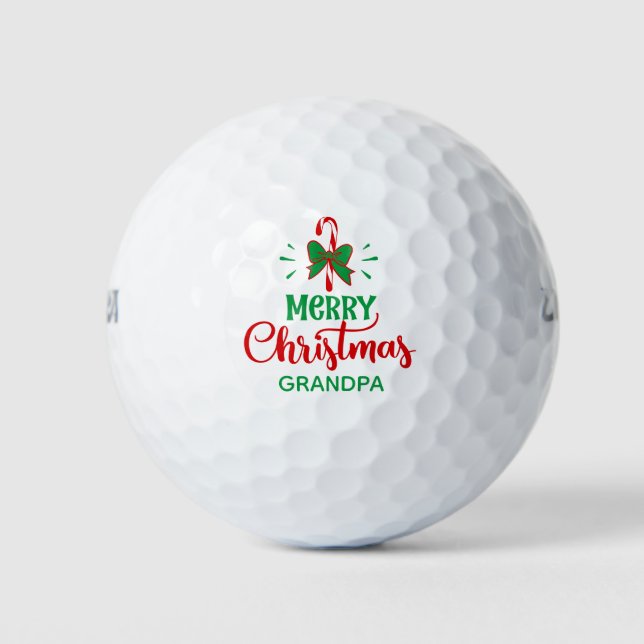 Pelotas De Golf Merry Christmas Candy Cane Nombre personalizado (Anverso)