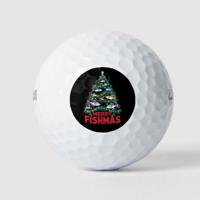 Pelotas De Golf Merry Fishmas Christmas Tree Enfoca la pesca de pe (Anverso)
