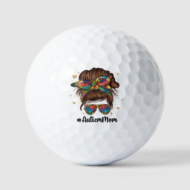 Pelotas De Golf Messy Bun Orgulloso Autismo Mamá (Anverso)