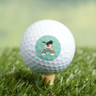 Pelotas De Golf Mirlo volando sobre el arcoíris con carta
