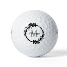 Moda Girly Black & White Monograma Nombre Wreath