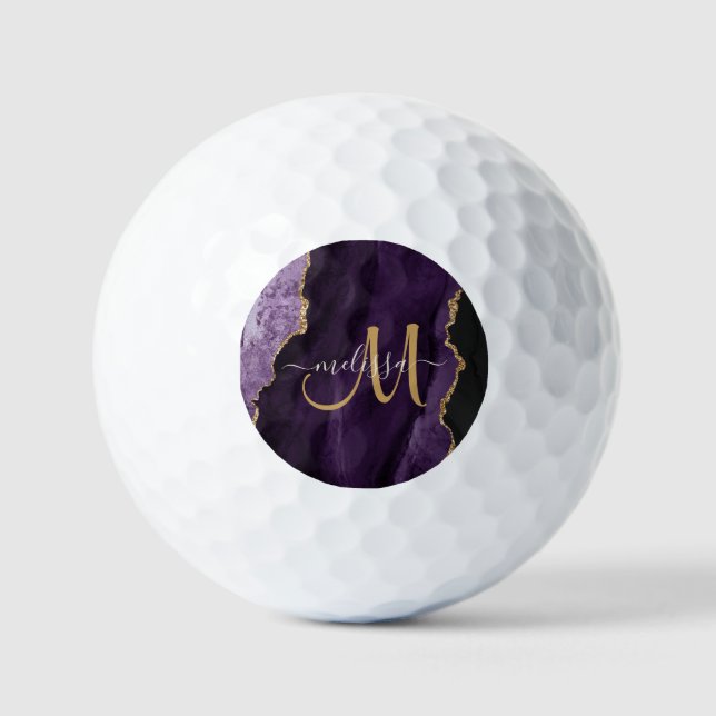 Pelotas De Golf Moda Purpurina de oro morado Agate Personalizado M (Anverso)