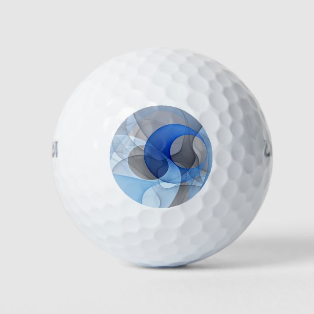 Pelotas De Golf Modern Abstract Blue Gray Fractal Art Graphic (Anverso)