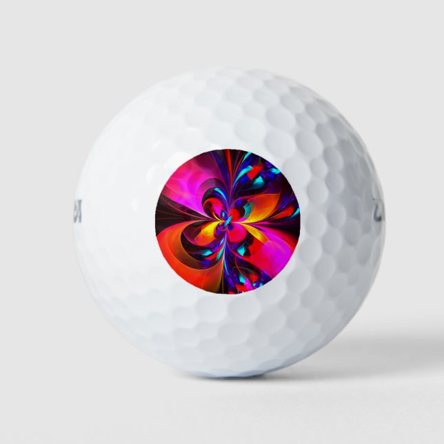 Pelotas De Golf Modern Floral Resumen Arte Patrón Azul Rojo #07 (Anverso)