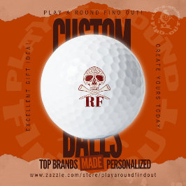 Pelotas De Golf Modern Skull and Cross Tees Monogrammed Initials