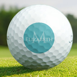 Pelotas De Golf Modern Teal Monogram Personalized Elegant 