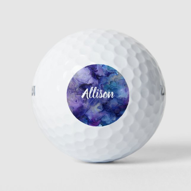 Pelotas De Golf Moderna acuarela azul morado personalizada (Anverso)